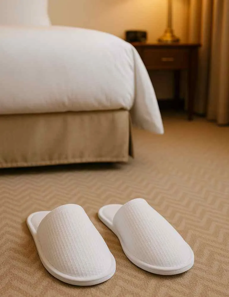 Pantuflas hoteleras en habitación